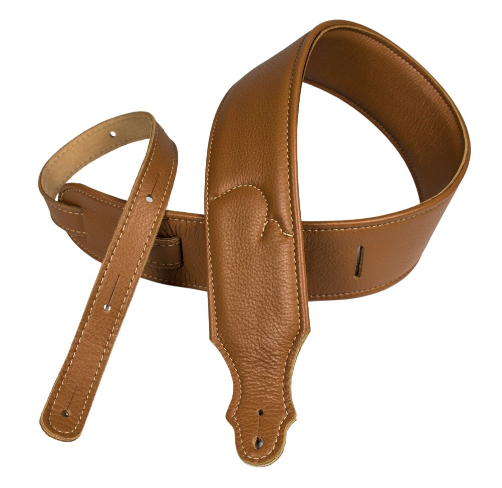 Franklin Padded Glove Leather 2.5" Caramel Guitar Strap with Natural Stitching