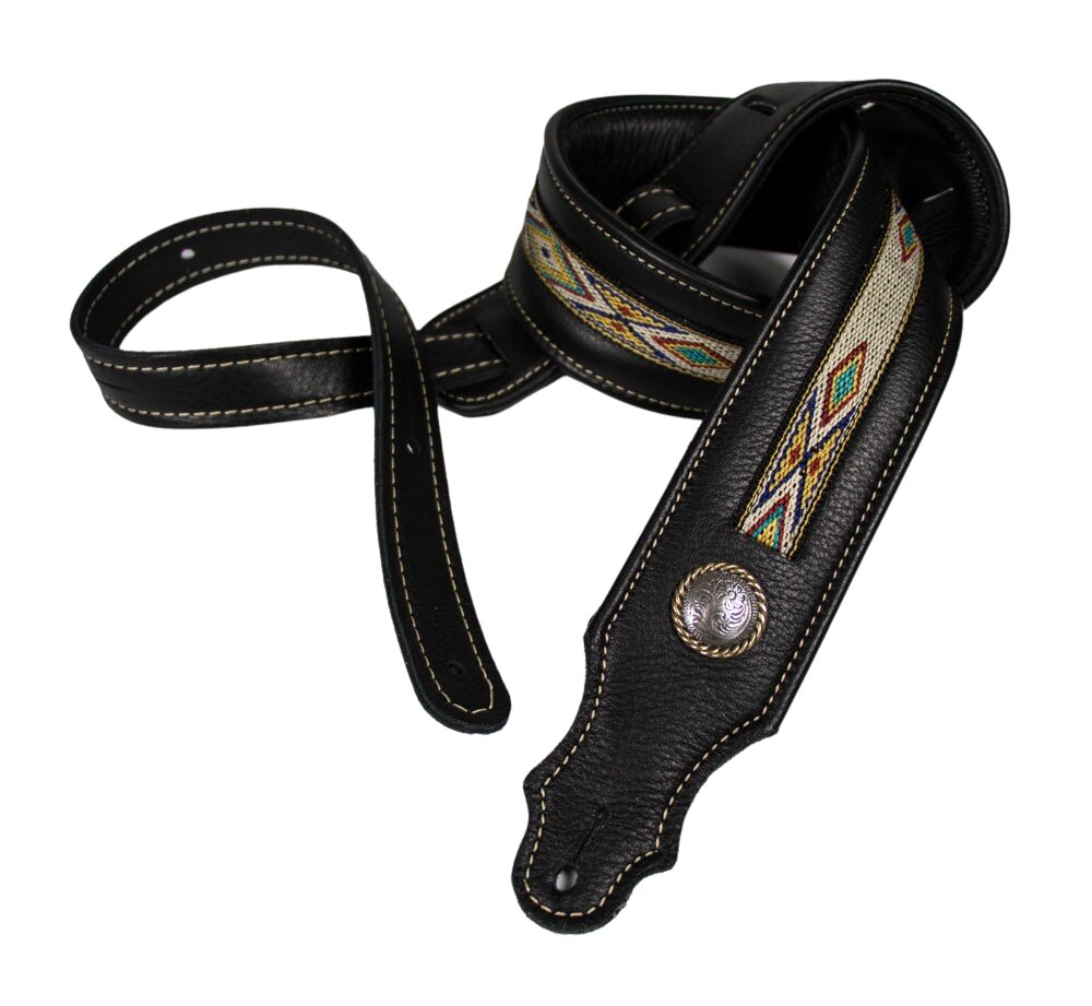 Franklin Southwest Padded Black Leather Guitar Strap