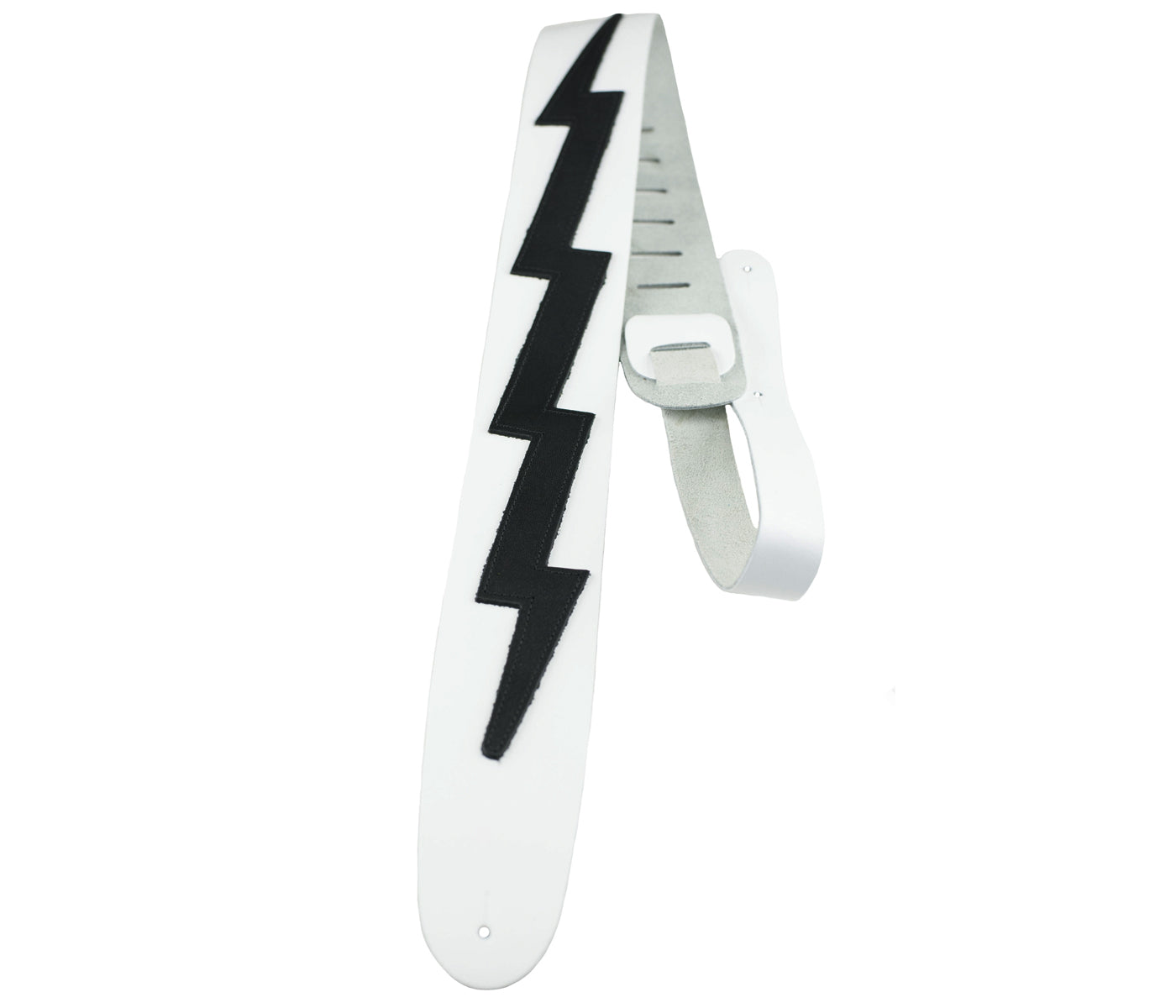 Perri's 2.5" White Leather Guitar Strap with Lightning Bolt