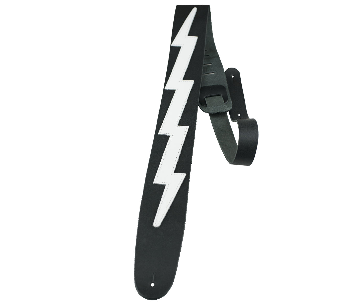 Perri's 2.5" Black Leather Guitar Strap with Lightning Bolt