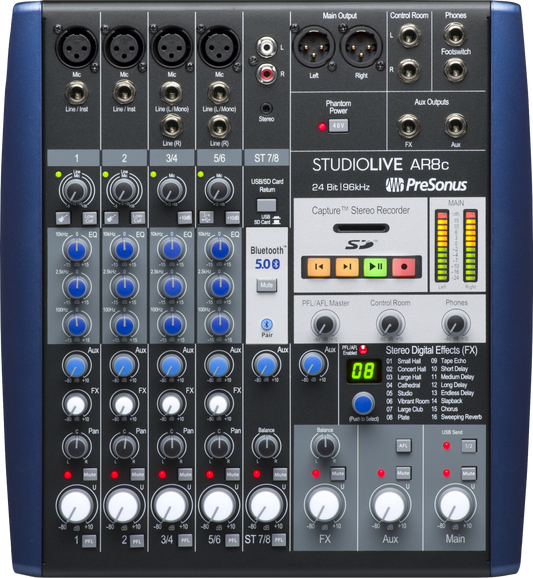 PreSonus® StudioLive® AR8c Analog Mixer, Blue - Poppa's Music 