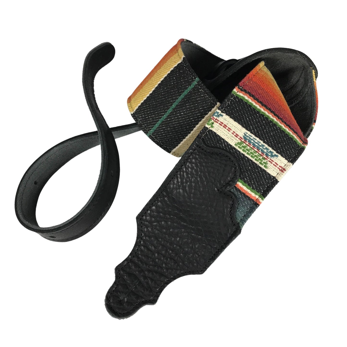 Franklin 3" Saddle Blanket/Suede Backing/Black Leather End Tab/Black Stripe Saddle Guitar Strap
