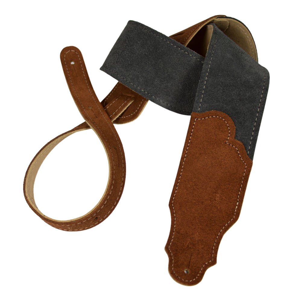 Franklin Sedona Gray Suede Guitar Strap with Rust End Tab and Natural Stitching