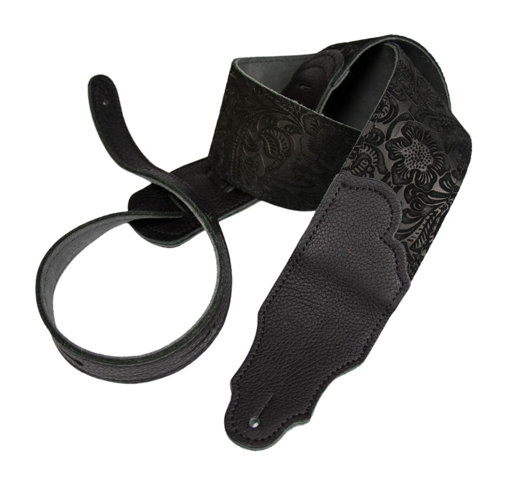 Franklin Embossed Black Suede Guitar Strap