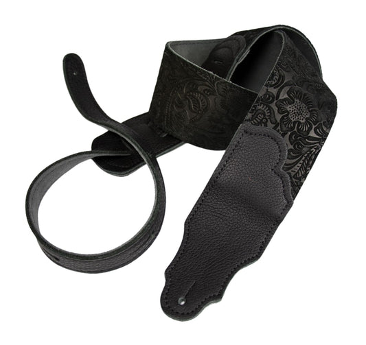 Franklin Embossed Black Suede Guitar Strap