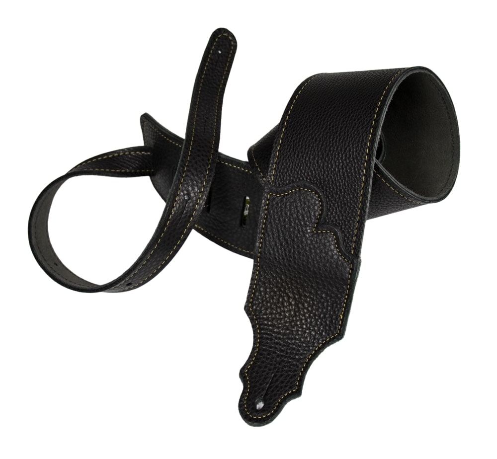 Franklin Original Black Glove Leather 3" Guitar Strap with Gold Stitching