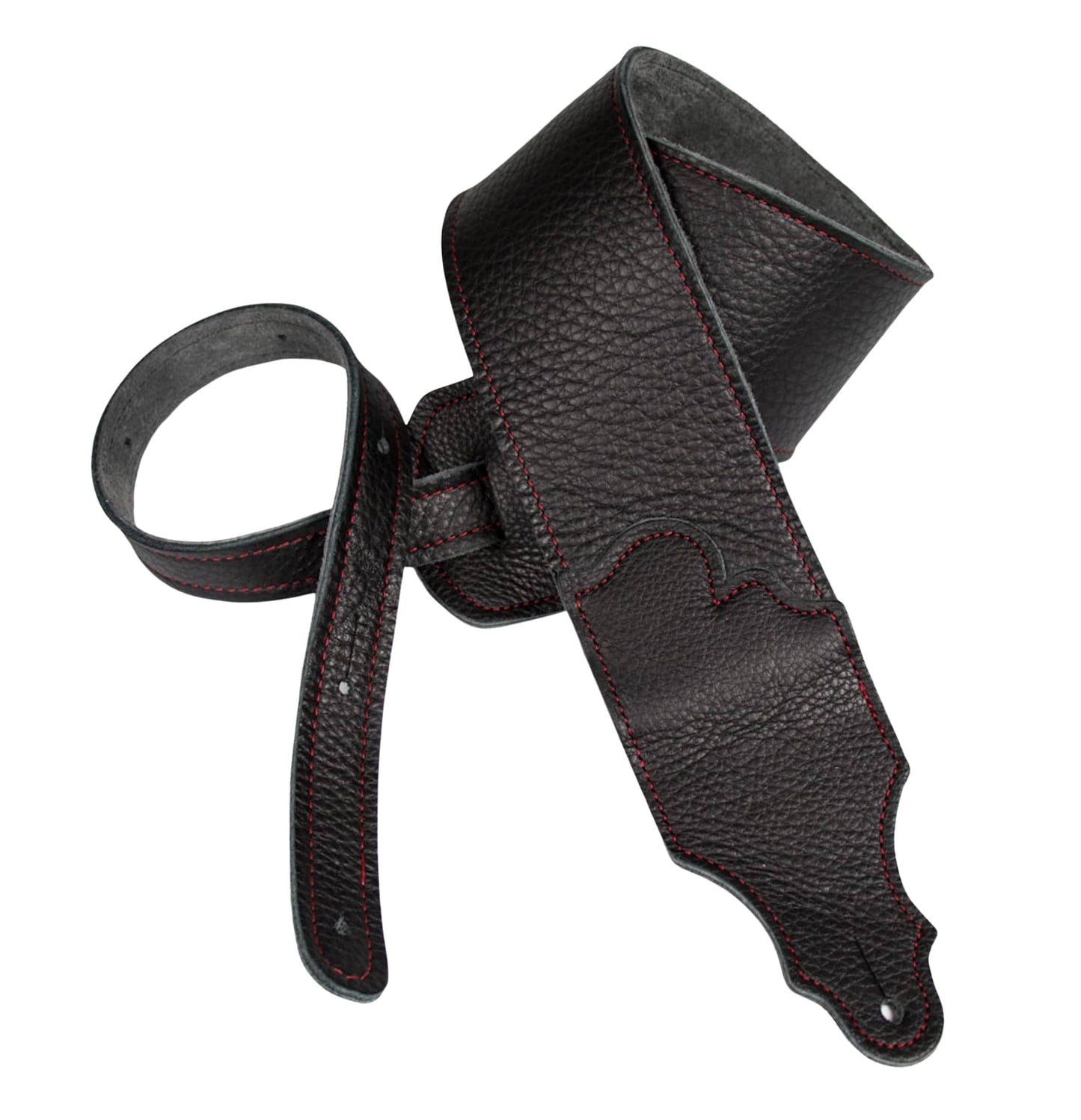 Franklin Original Black Glove Leather 3" Guitar Strap with Red Contrast Stitching