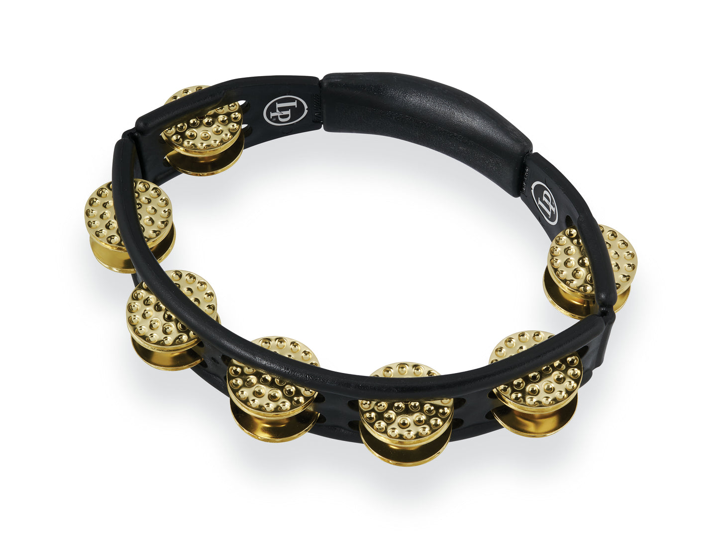 Latin Percussion LP174 Cyclops Handheld Tambourine - Black with Dimpled Brass Jingles - Poppa's Music