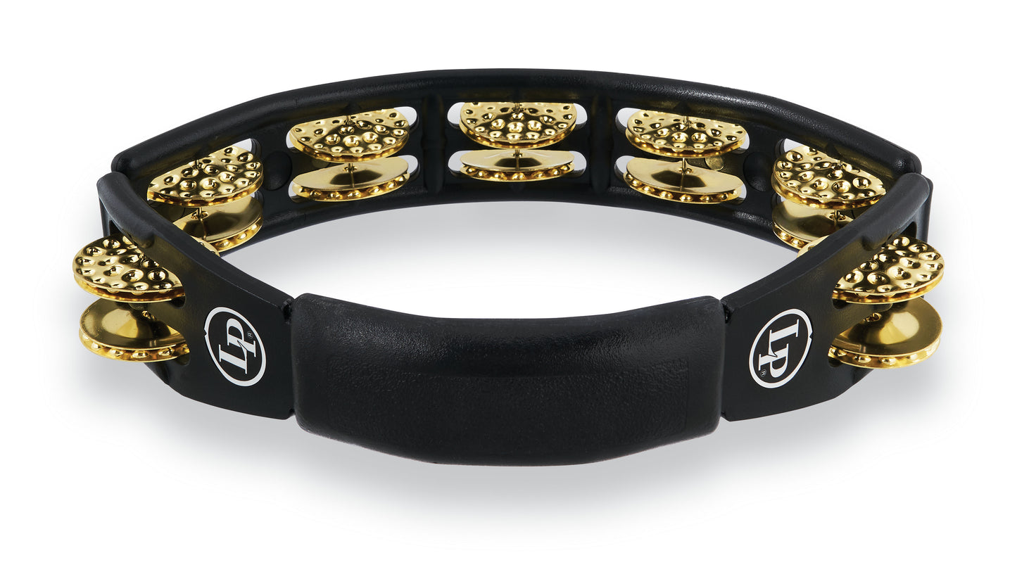 Latin Percussion LP174 Cyclops Handheld Tambourine - Black with Dimpled Brass Jingles - Poppa's Music