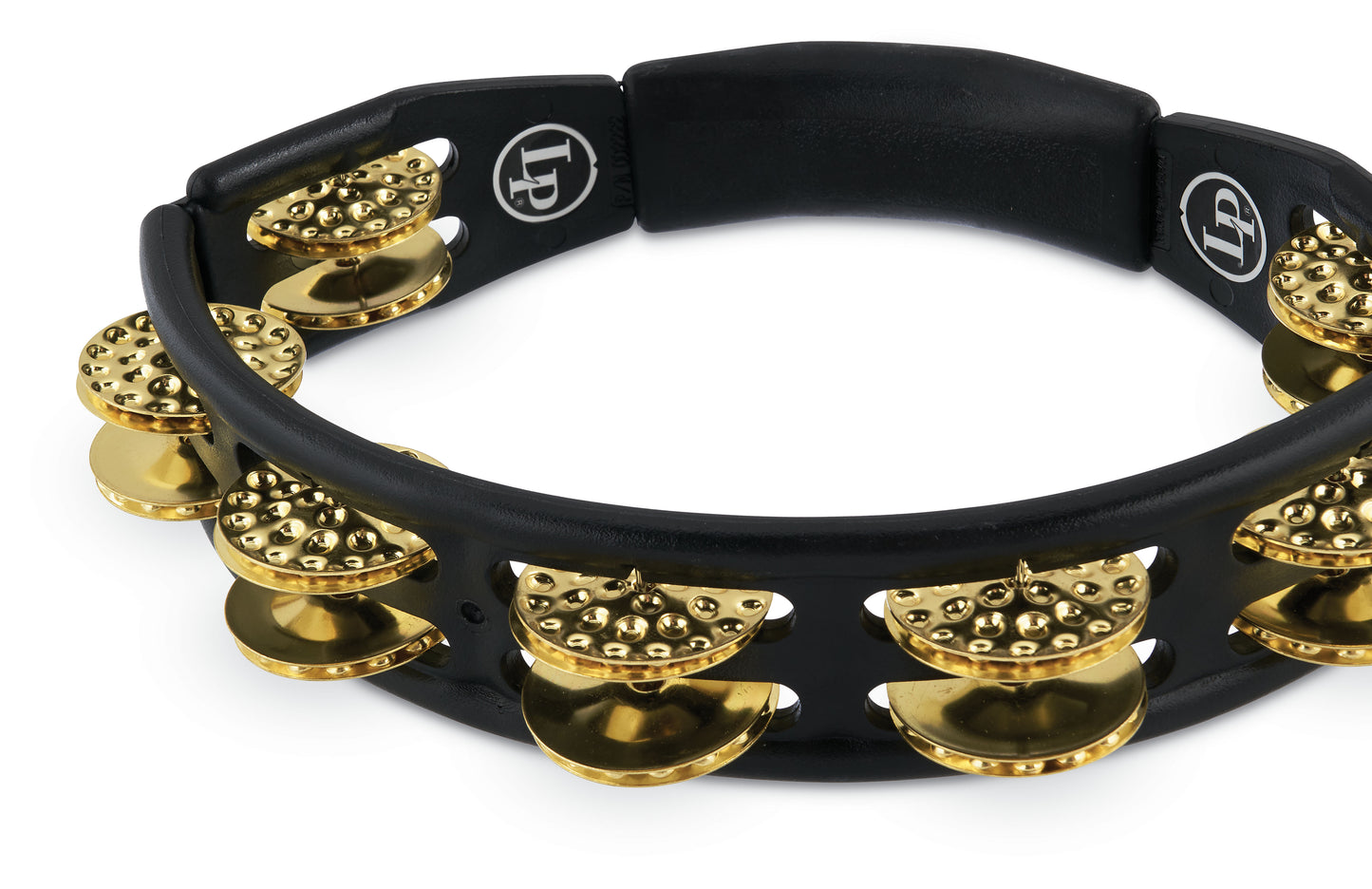 Latin Percussion LP174 Cyclops Handheld Tambourine - Black with Dimpled Brass Jingles - Poppa's Music