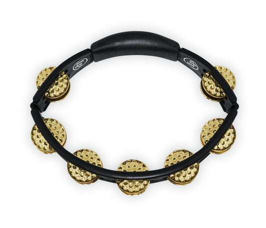 Latin Percussion LP174 Cyclops Handheld Tambourine - Black with Dimpled Brass Jingles - Poppa's Music