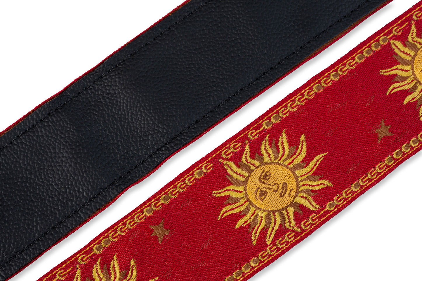 Levy's 2" Red Sun Design Jacquard Weave Guitar Strap With Garment Leather Backing MPJG-SUN-RED