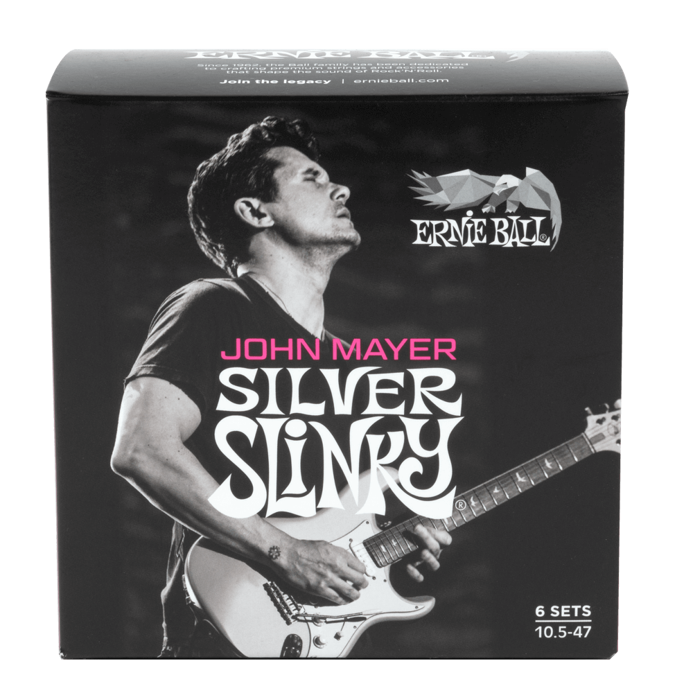 Ernie Ball John Mayer Signature Silver Slinky Nickel wound Electric Guitar Strings 10.5-47 (6 Pack)