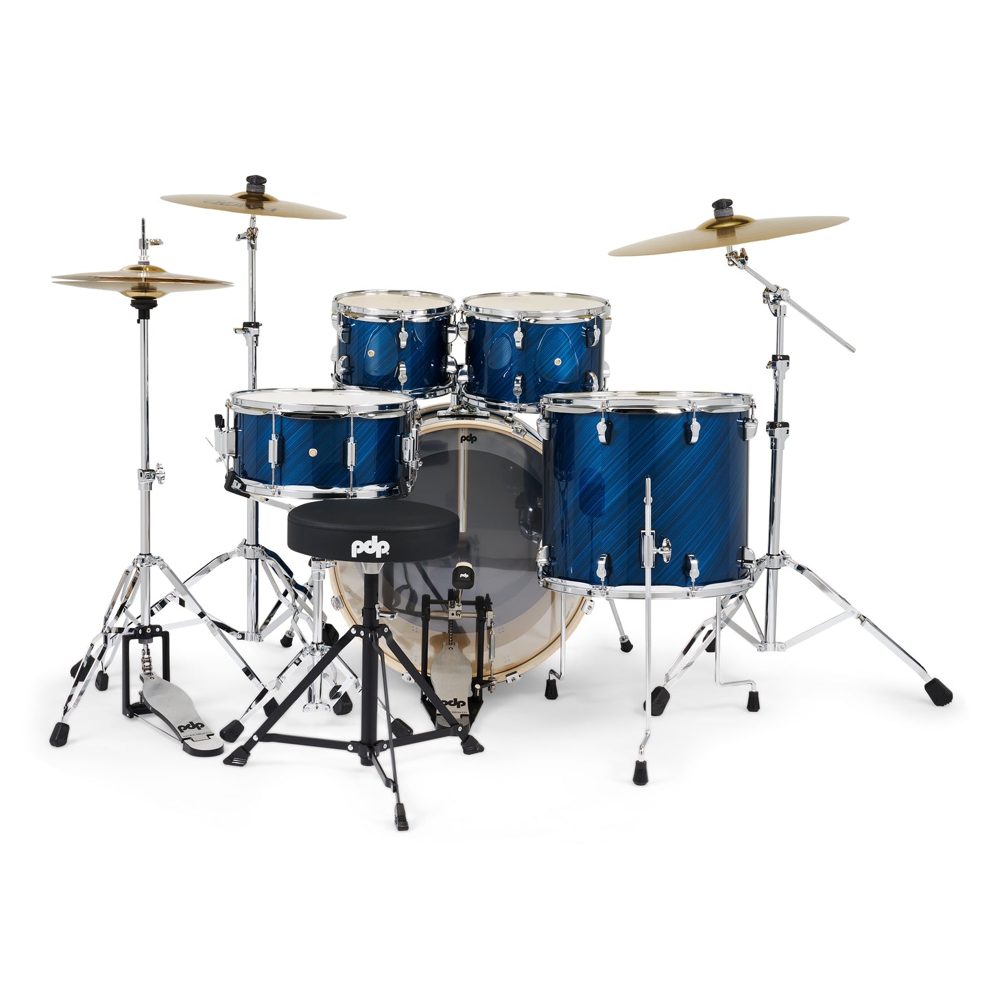 PDP Mainstage 5-Piece Drum Kit w/Hardware, Paiste Cymbals, Throne, Blue Steel PDMA2215KTTB