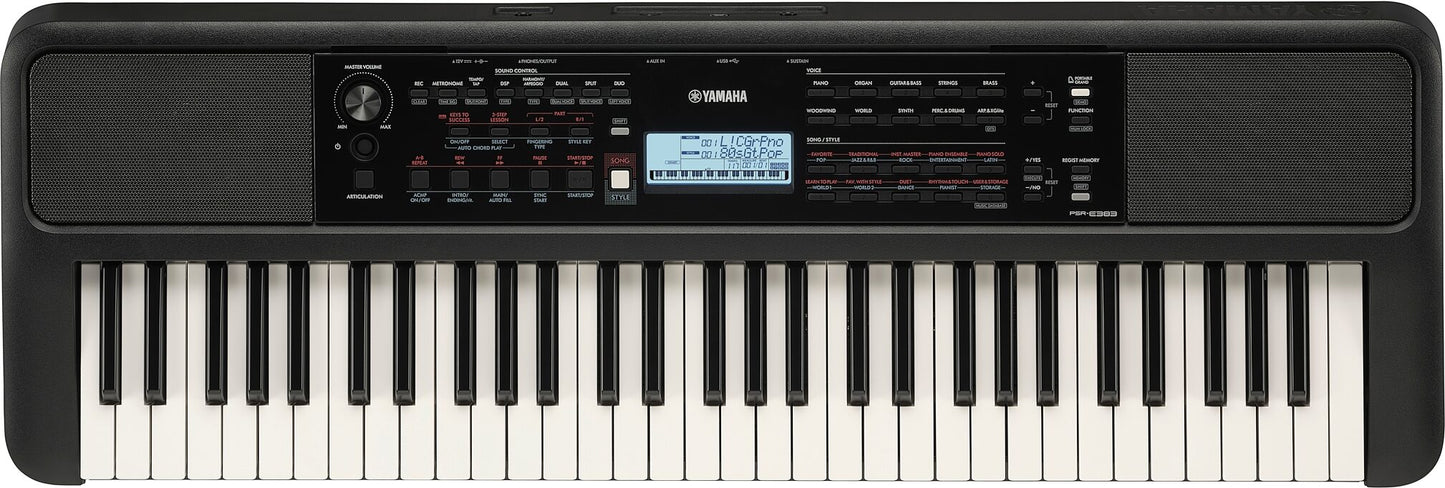 Yamaha PSRE383 61-Key Mid-range Portable Keyboard with Power Supply