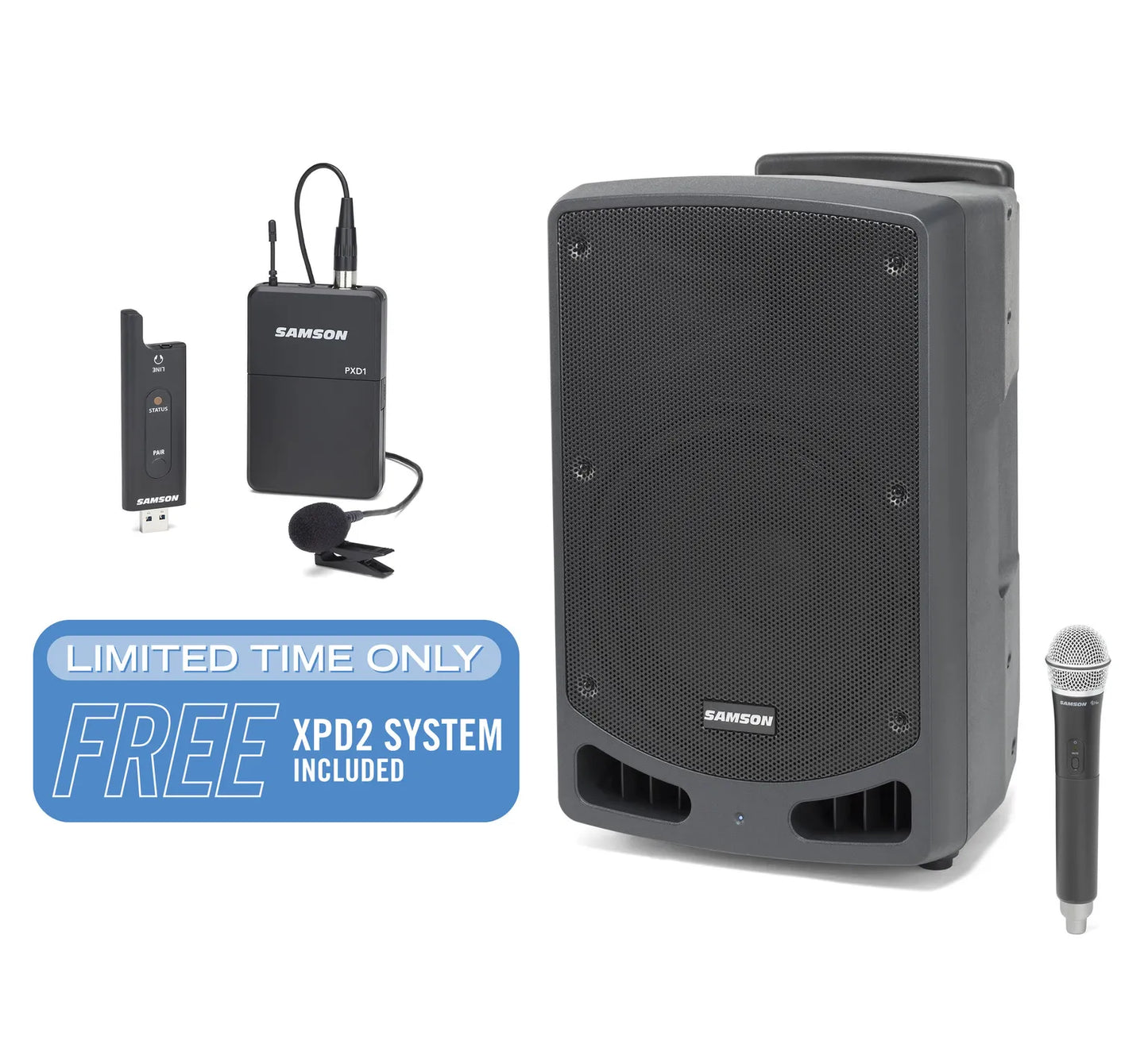 SAMSON Expedition XP312w Rechargeable Portable PA with Handheld Wireless System Band D