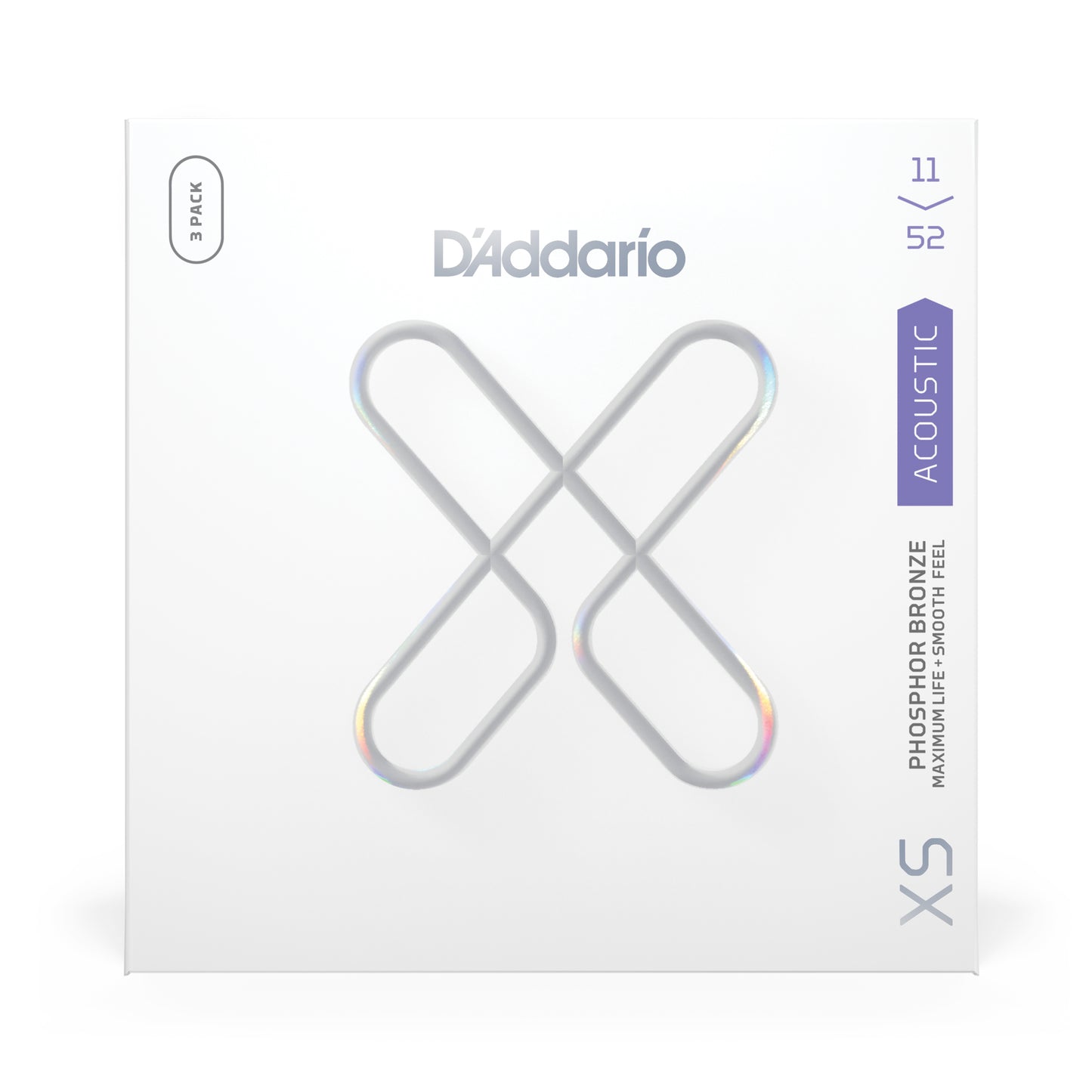 D'Addario 11-52 Custom Light, XS Phosphor Bronze Coated Acoustic Guitar Strings XSAPB1152-3P