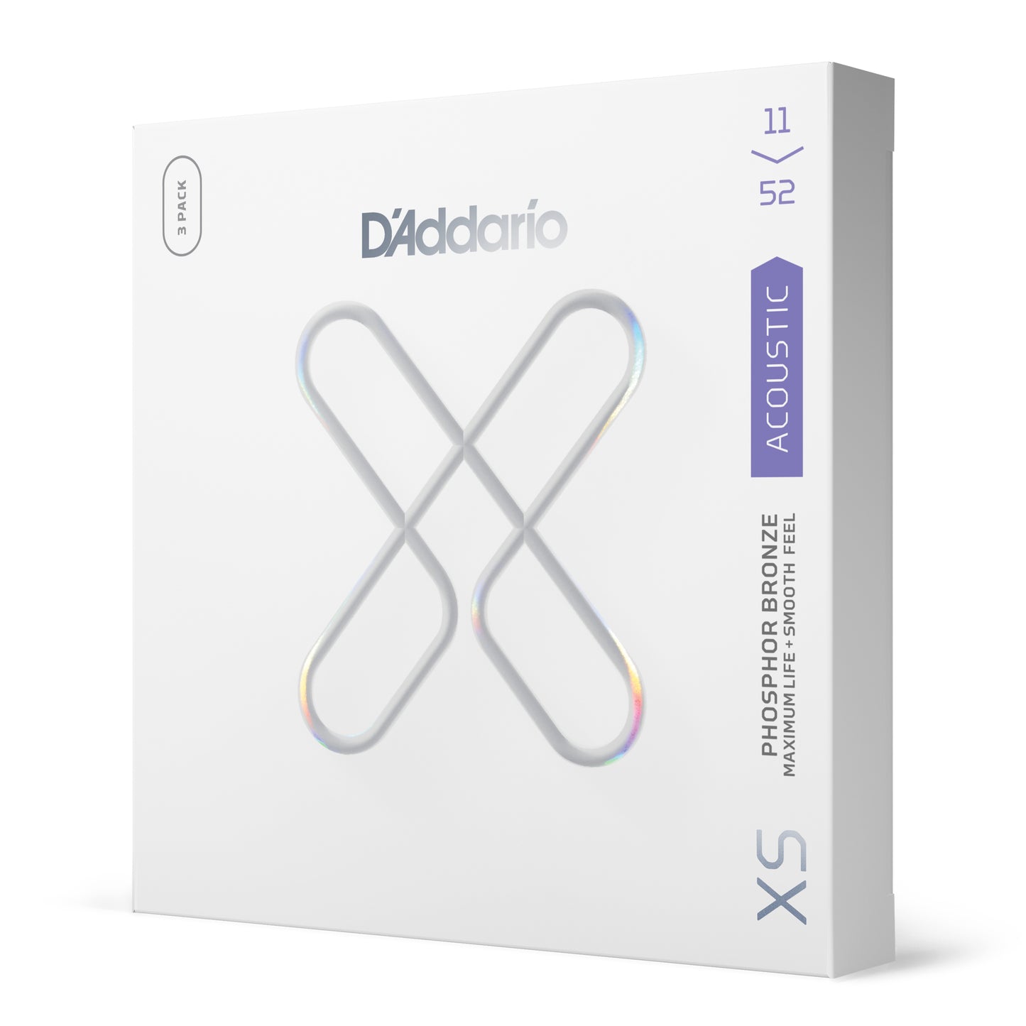 D'Addario 11-52 Custom Light, XS Phosphor Bronze Coated Acoustic Guitar Strings XSAPB1152-3P