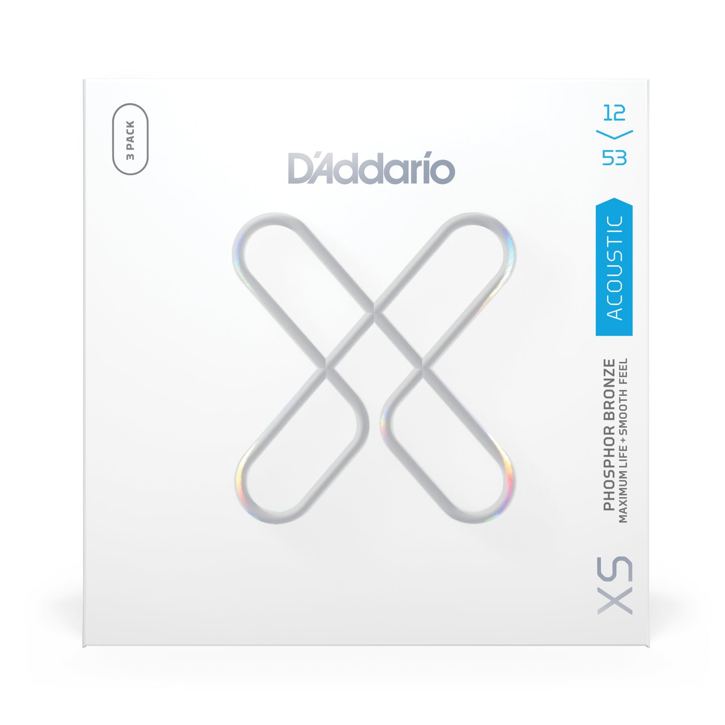 D'Addario 12-53 Light, XS Phosphor Bronze Coated Acoustic Guitar Strings 3 Pack XSAPB1253-3P