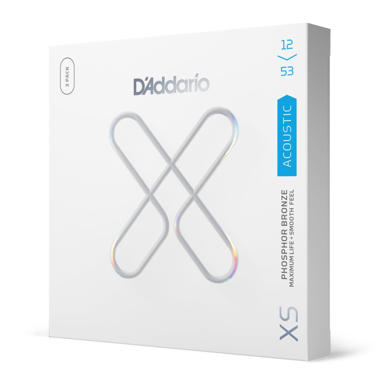 D'Addario 12-53 Light, XS Phosphor Bronze Coated Acoustic Guitar Strings 3 Pack XSAPB1253-3P
