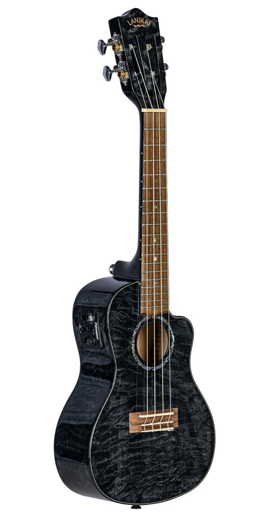 Lanikai Quilted Maple Series Acoustic/Electric Concert Ukulele Black Stain QM-BKCEC - Poppa's Music 