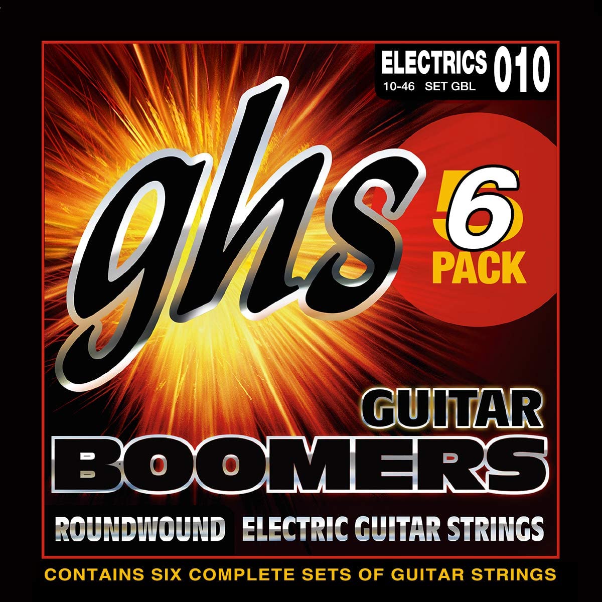 GHS BOOMERS Nickel-Plated Electric Guitar Strings, Light, (.010-.046) - 6 PACK - Poppa's Music