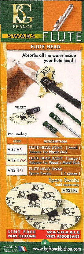 BG France Flute Head Swab - 2 Spare Swabs - A32HRS - Poppa's Music