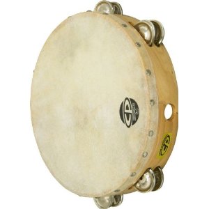 Latin Percussion Tambourine 10 Double Row with Calfskin Head - CP380 - Poppa's Music