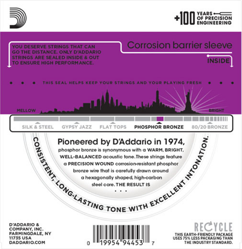 D'Addario Phosphor Bronze, High Strung/Nashville Tuning,10-27 Acoustic Guitar Strings EJ38H - Poppa's Music