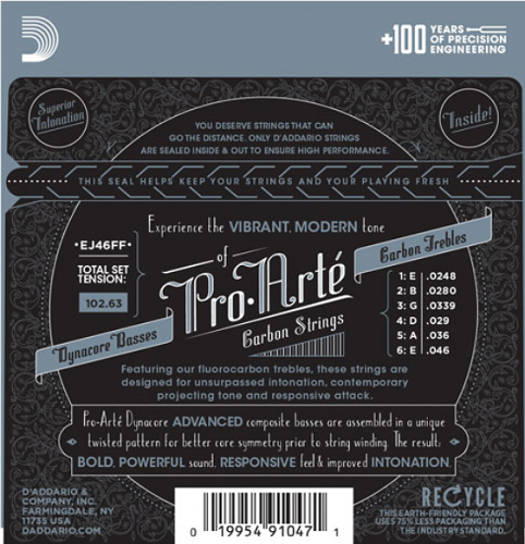D'Addario Pro-Arte Carbon, Dynacore Basses, Hard Tension Classical Guitar Strings - EJ46FF - Poppa's Music