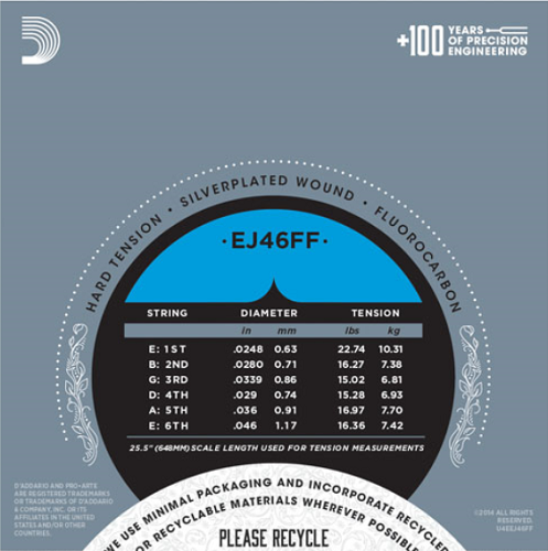 D'Addario Pro-Arte Carbon, Dynacore Basses, Hard Tension Classical Guitar Strings - EJ46FF - Poppa's Music