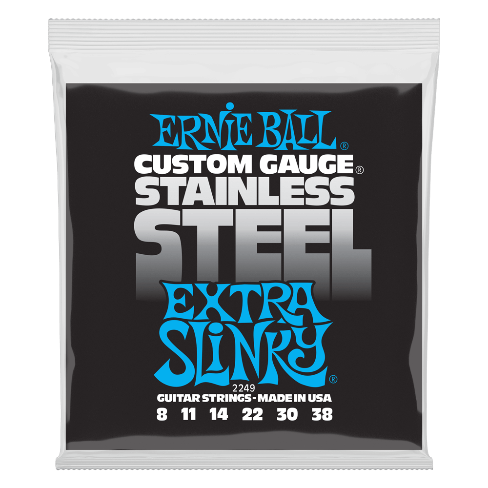 Ernie Ball Extra Slinky Stainless Steel Wound Electric Guitar Strings - 8-38 Gauge - Poppa's Music