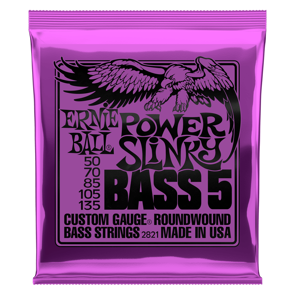 Ernie Ball Power Slinky 5-String Nickel Wound Electric Bass Strings - 50-135 Gauge - 2821 - Poppa's Music
