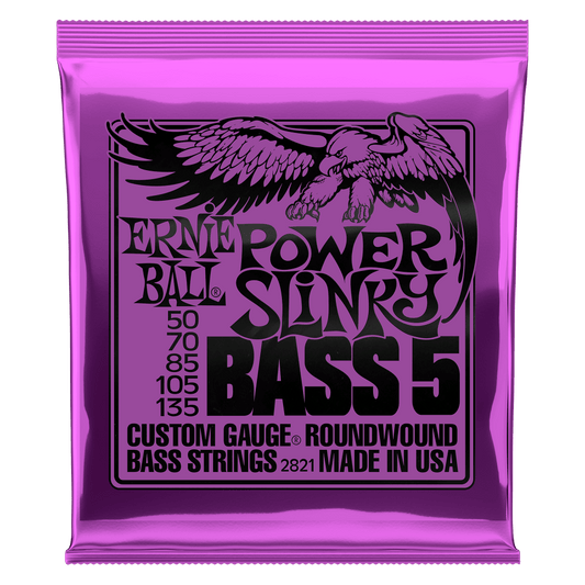 Ernie Ball Power Slinky 5-String Nickel Wound Electric Bass Strings - 50-135 Gauge - 2821 - Poppa's Music
