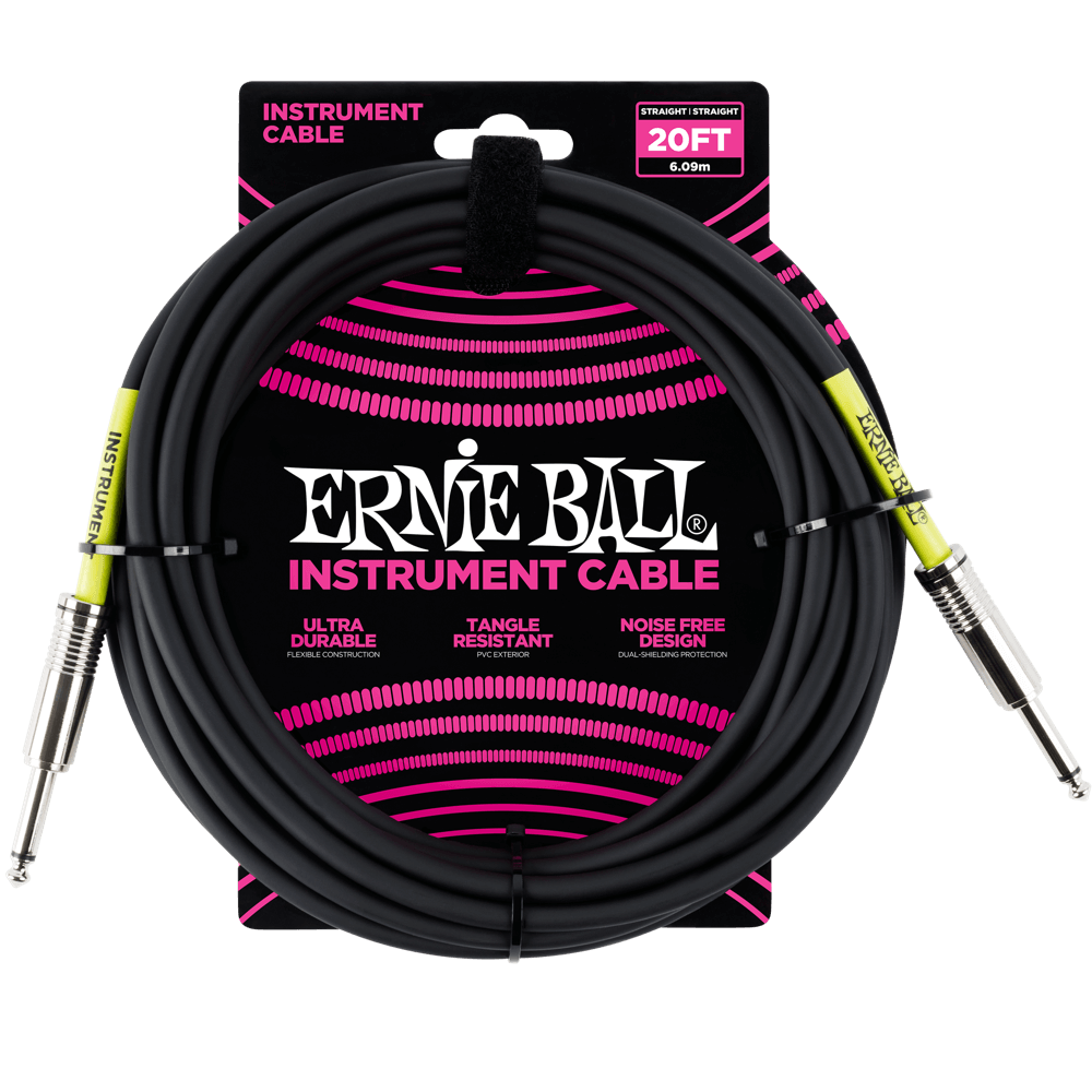 Ernie Ball 20' Straight / Straight Instrument Cable Black - P06046 - Poppa's Music