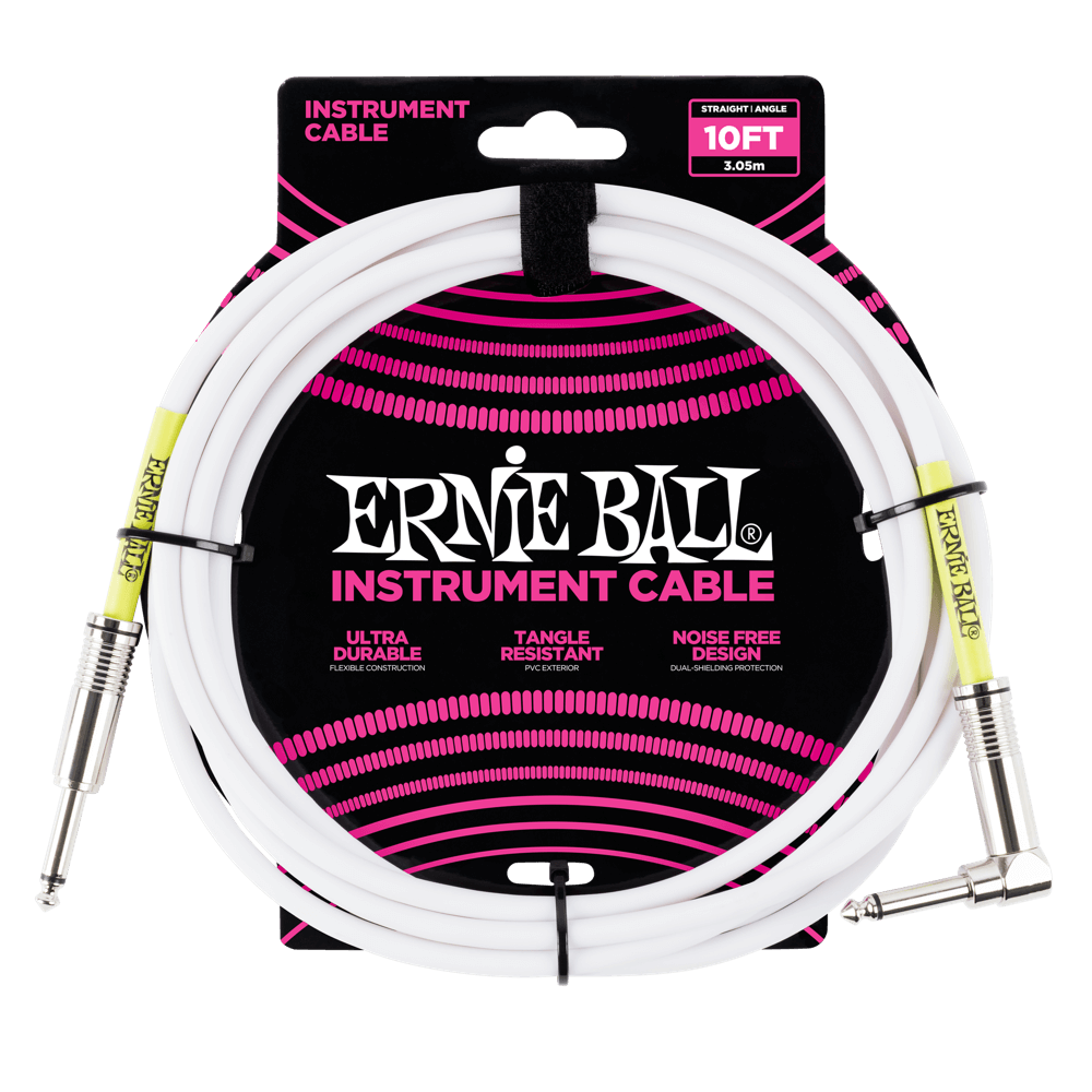 Ernie Ball 10' Straight / Angle Instrument Cable White - P06049 - Poppa's Music