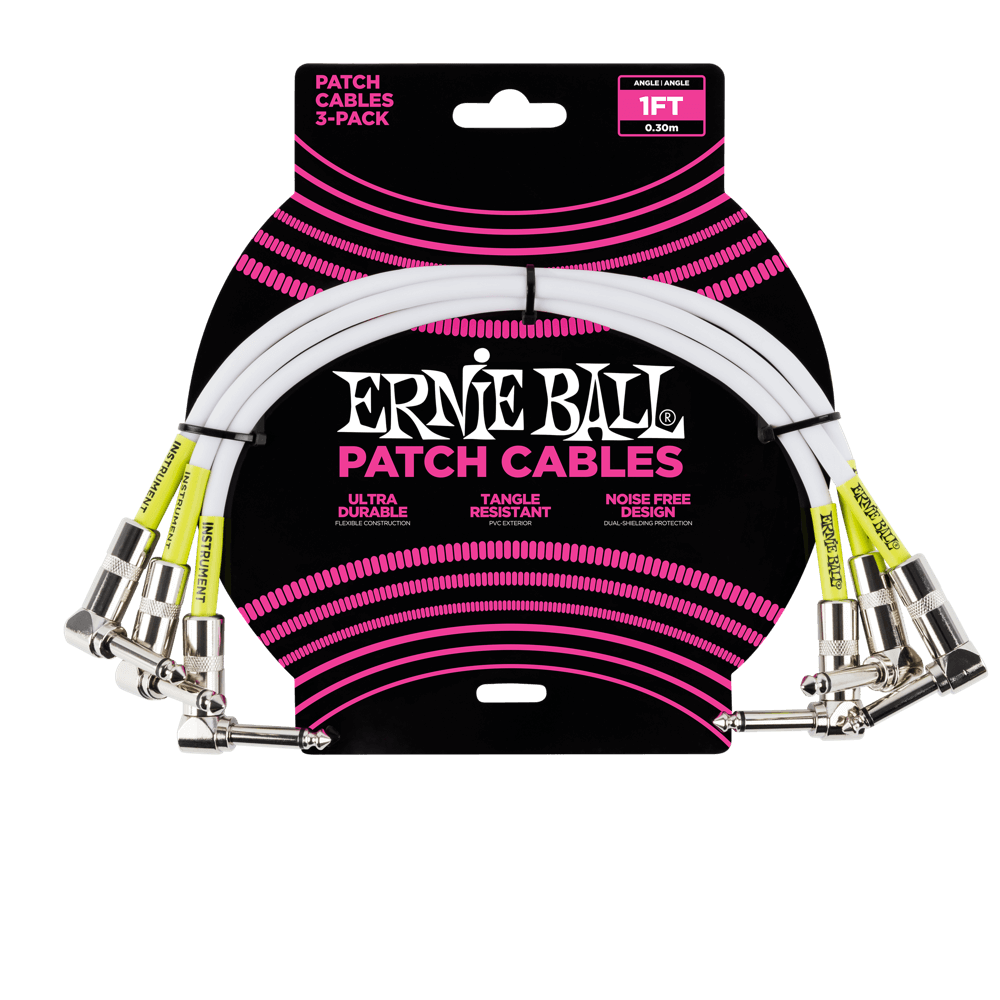 Ernie Ball 1' Angle / Angle Patch Cable 3-Pack - P06055 - Poppa's Music