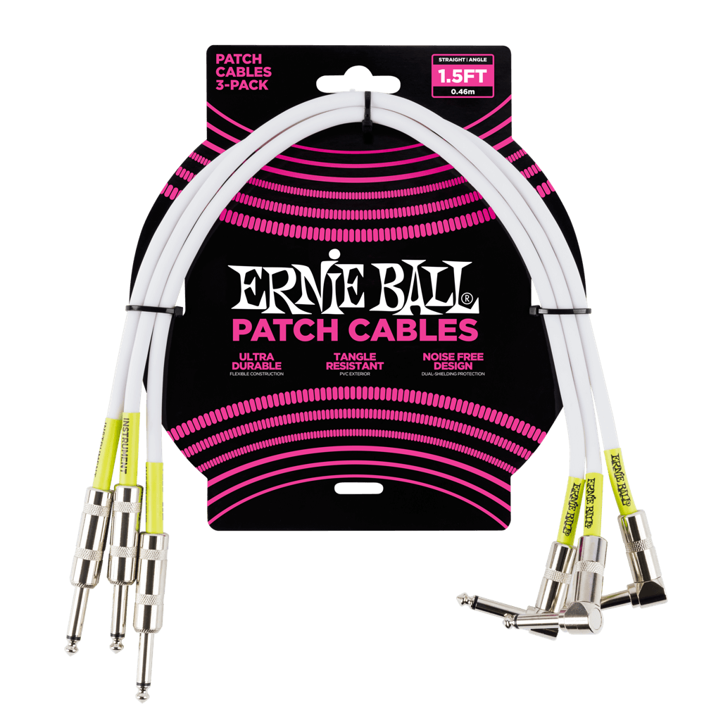 Ernie Ball 1.5' Straight / Angle Patch Cable 3-Pack - P06056 - Poppa's Music