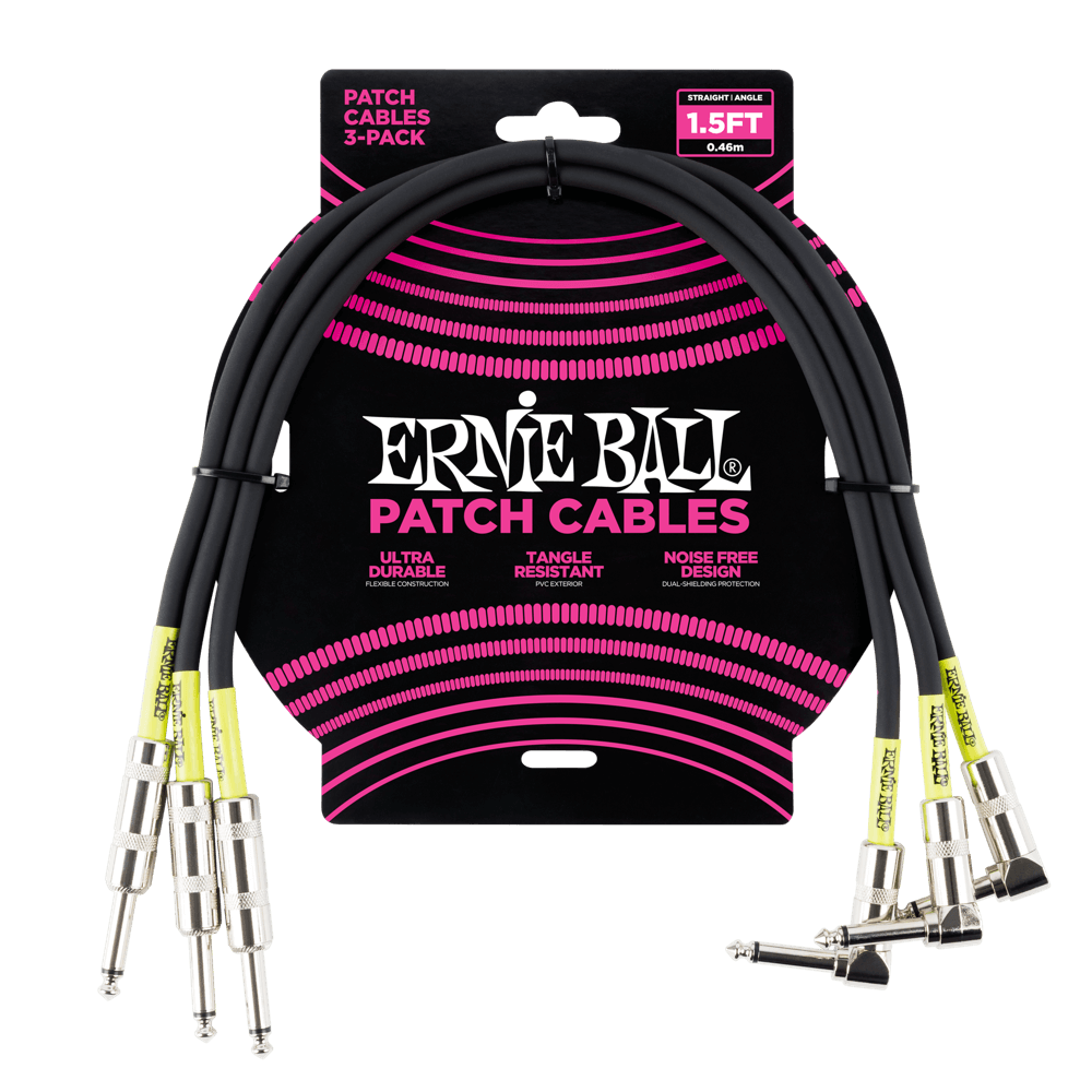 Ernie Ball 1.5' Straight / Angle Patch Cable 3-Pack - P06076 - Poppa's Music