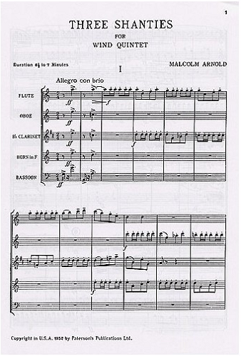 Three Shanties, Op. 4 for Wind Quintet (Full Score) by Malcolm Arnold - Poppa's Music