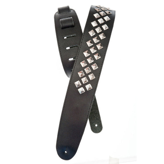 D'addario Planet Waves - Metal Collection Diamond Stud Leather Guitar Strap - 25LGS01 - Poppa's Music 