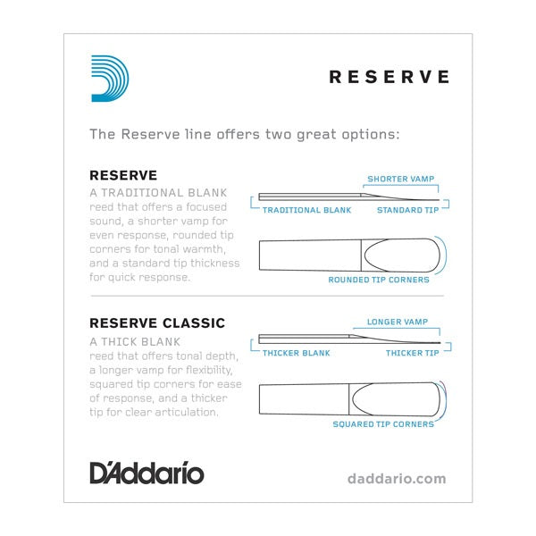 D'Addario Reserve Bb Clarinet Reeds - 10 Per Box - Poppa's Music