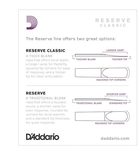 D'addario Reserve Classic Bb Clarinet Reeds - 10 Per Box - Poppa's Music