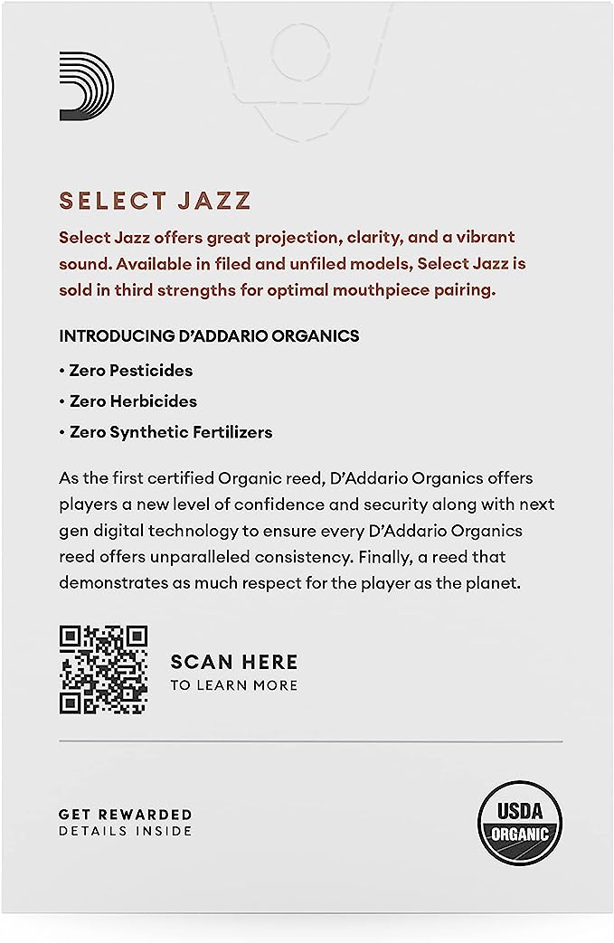 D'Addario Organic Select Jazz Unfiled Alto Saxophone Reeds - 10 Per Box - Poppa's Music
