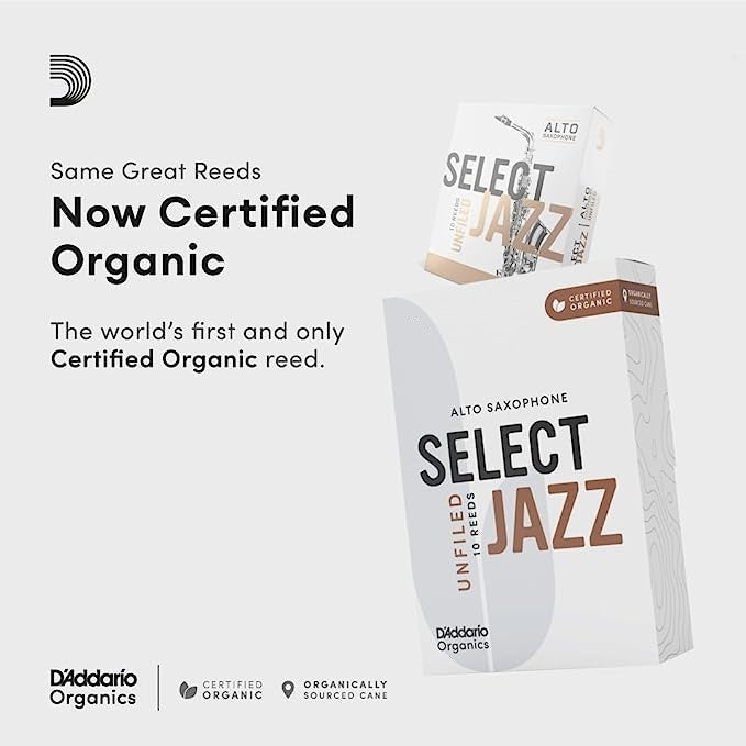 D'Addario Organic Select Jazz Unfiled Alto Saxophone Reeds - 10 Per Box - Poppa's Music