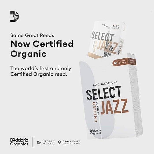 D'Addario Organic Select Jazz Unfiled Alto Saxophone Reeds - 10 Per Box - Poppa's Music 