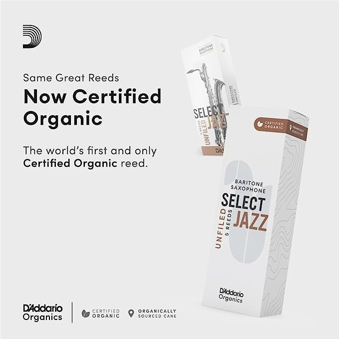 D'Addario Organic Select Jazz Unfiled Baritone Saxophone Reeds - 5 Per Box - Poppa's Music