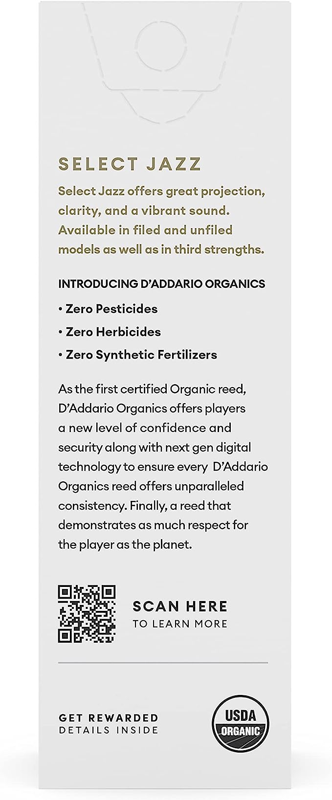 D'Addario Organic Select Jazz Filed Tenor Saxophone Reeds - 5 Per Box - Poppa's Music