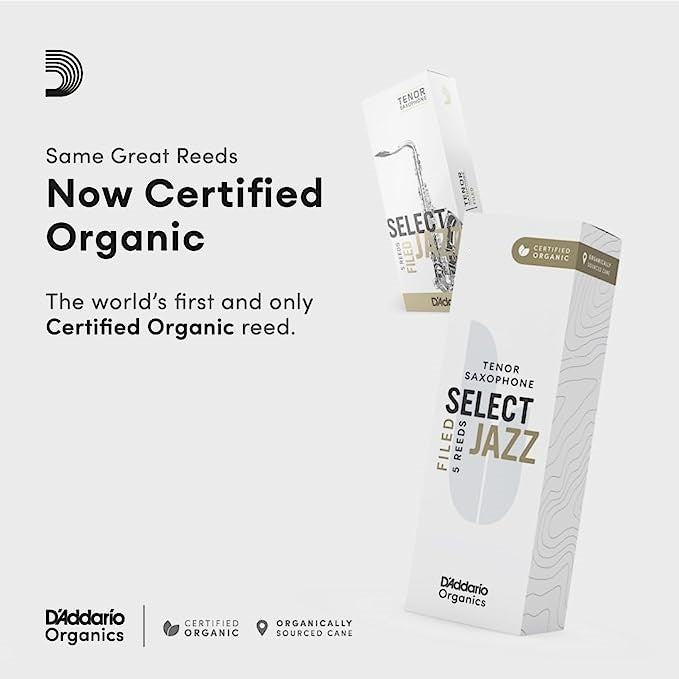 D'Addario Organic Select Jazz Filed Tenor Saxophone Reeds - 5 Per Box - Poppa's Music