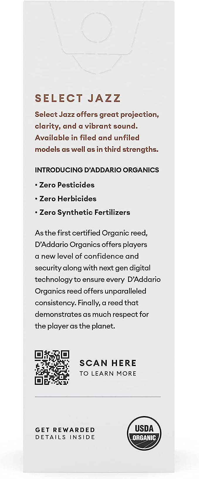 D'Addario Organic Select Jazz Unfiled Tenor Saxophone Reeds - 5 Per Box - Poppa's Music